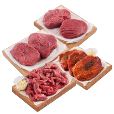 Malse runder- of kogelbiefstuk, biefstukpuntjes of rundersteaks